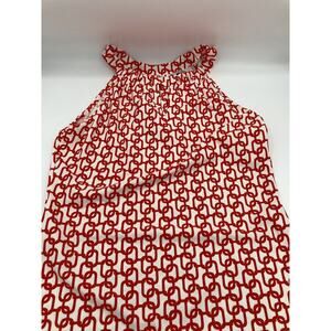 Jude Connally "Claire" Halter Sleeveless Top Red White Retro Geometric Womens XS